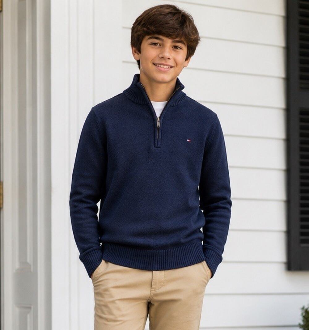 Tommy Hilfiger Boys XL 20 Navy 1/4 Zip Sweater Preppy Old Money NWT Classic